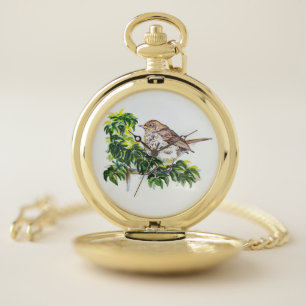 Watercolor Swainson Thrush Bird Birding Birdwatch Pocket Watch
