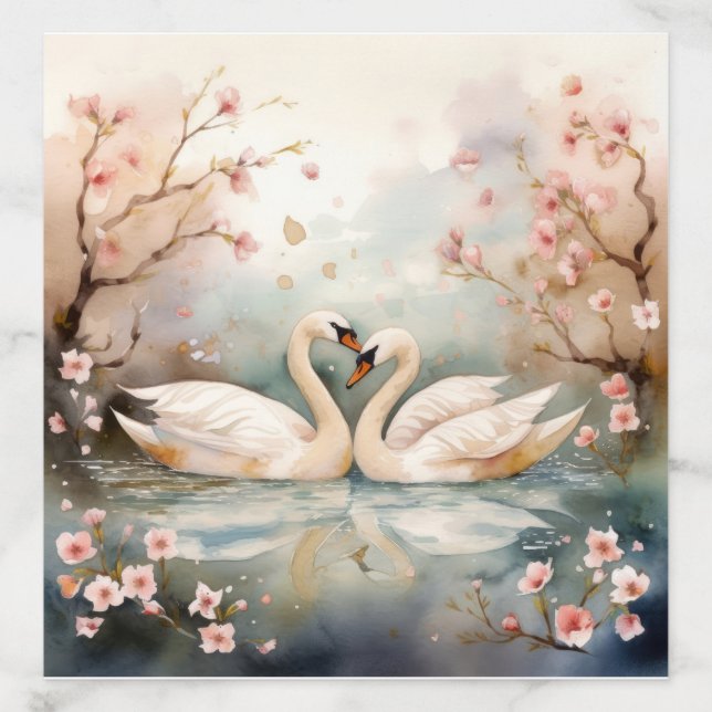 Watercolor Swan Couple Envelope Liner (Design)