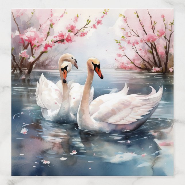 Watercolor Swan Couple Envelope Liner (Design)