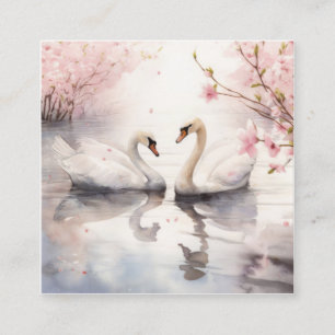 Watercolor Swan Couple Square Business Card