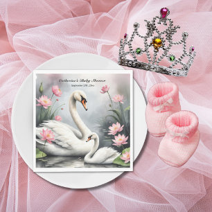 Watercolor Swan Lake Pink Lotus Floral Baby Shower Napkins