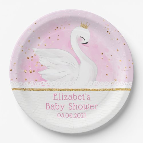 Watercolor Swan Princess Baby Shower  Paper Plates