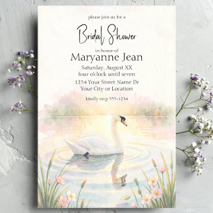 Watercolor Swan Romantic Bridal Shower Invitation