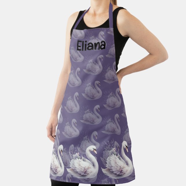 Watercolor Swan with Lavender Florals Apron (Insitu)