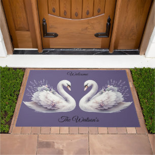 Watercolor Swan with Lavender Florals Doormat