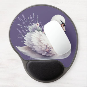 Watercolor Swan with Lavender Florals Gel Mouse Pad