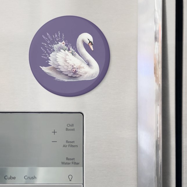 Watercolor Swan with Lavender Florals Magnet (In Situ (Fridge))