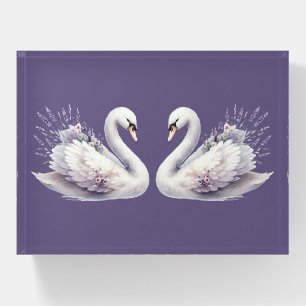 Watercolor Swan with Lavender Florals Paperweight