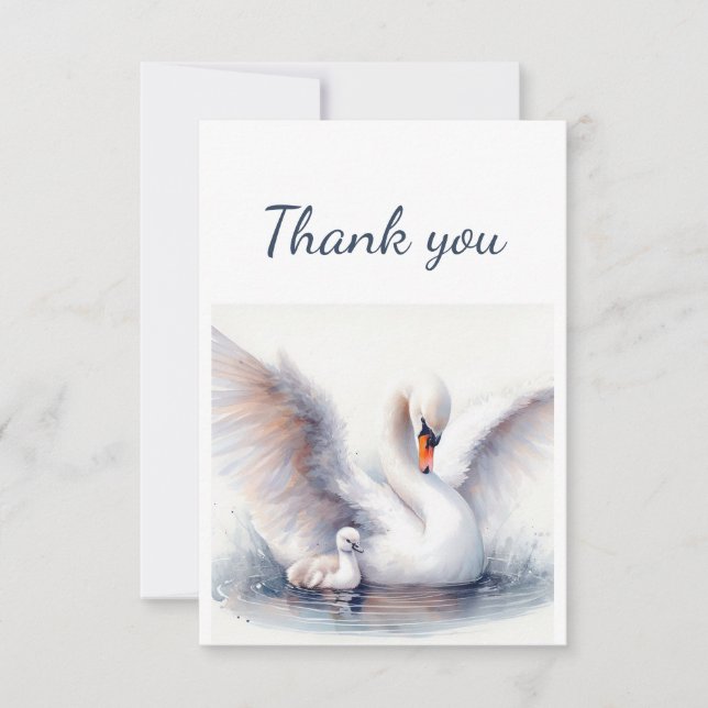 Watercolor Swans Bird Wildlife Nature Animal Thank You Card (Front)