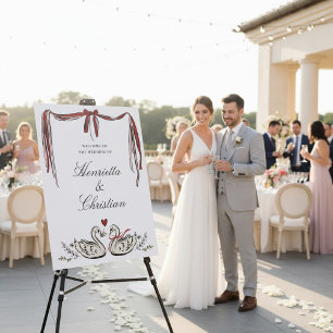 Watercolor Swans Romantic Script Wedding Welcome Foam Board
