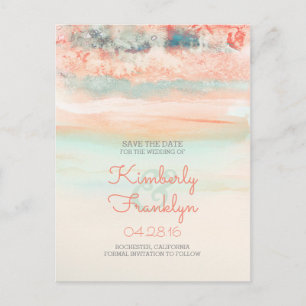 Watercolor Swash Beach Wedding Save the Date Announcement Postcard