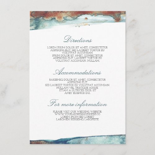 Watercolor Swash Sea Wedding Details - Information Enclosure Card - Vintage yet modern seaside watercolors wedding directions - accommodations and information cards / Guest Information card / Wedding Details cards - Wedding Inserts