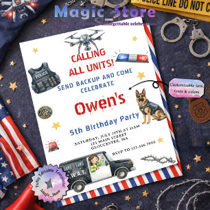 Watercolor SWAT Police Party Adventure Birthday Invitation