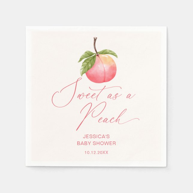 Watercolor Sweet as a Peach Baby Shower Napkins (Front)