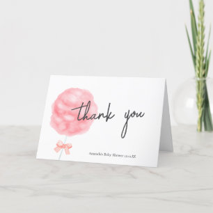 Watercolor Sweet Bow Cotton Candy Baby Shower Thank You Card