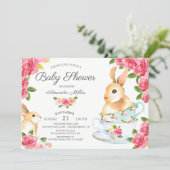 Watercolor Sweet Bunny Baby Shower Tea Party Invitation (Standing Front)