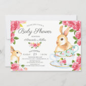 Watercolor Sweet Bunny Baby Shower Tea Party Invitation (Front)
