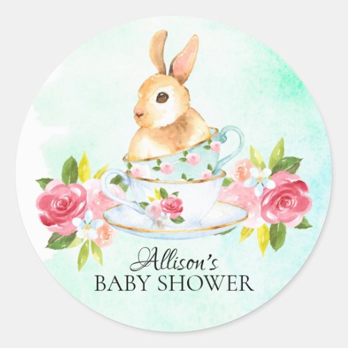 Watercolor Sweet Bunny Baby Tea Party Sticker