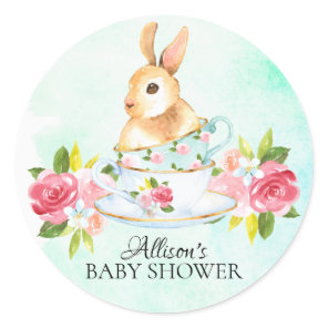 Watercolor Sweet Bunny Baby Tea Party Sticker
