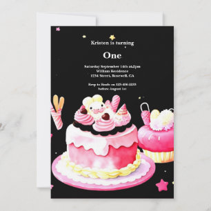 Watercolor Sweet Cake 1st Birthday Invitation
