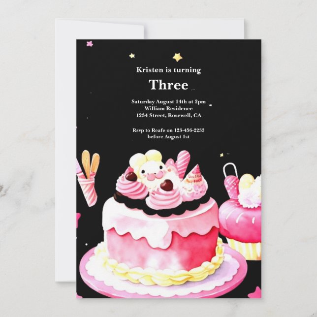 Watercolor Sweet Cake Birthday Invitation (Front)