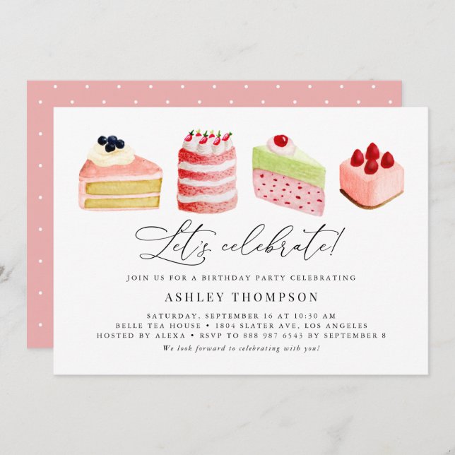 Watercolor Sweet Cakes Birthday Party Brunch Invitation (Front/Back)