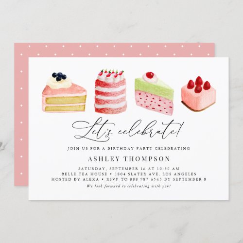Watercolor Sweet Cakes Birthday Party Brunch Invitation