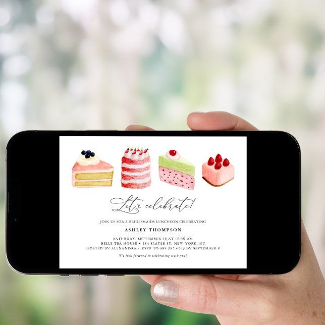 Watercolor Sweet Cakes Bridesmaids Luncheon Invitation (Front Digital)