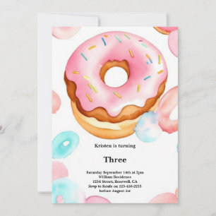 Watercolor Sweet Donut Birthday Invitation