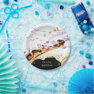 Watercolor Sweet Donut Birthday Paper Plates