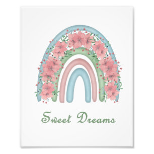 Watercolor Sweet Dreams Rainbow with Florals Photo Print