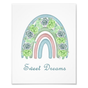 Watercolor Sweet Dreams Rainbow with Succulents Photo Print