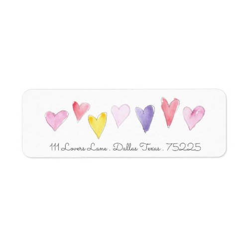 Watercolor Sweet Hearts pink yellow blue red Label