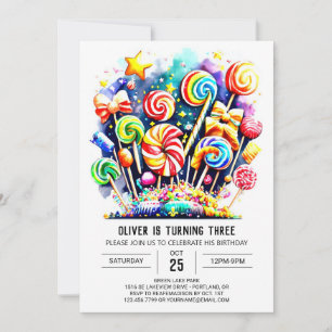 Watercolor Sweet Lollipop Birthday Invitation
