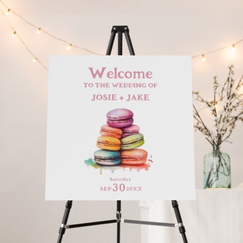 Watercolor sweet macaroons welcome sign