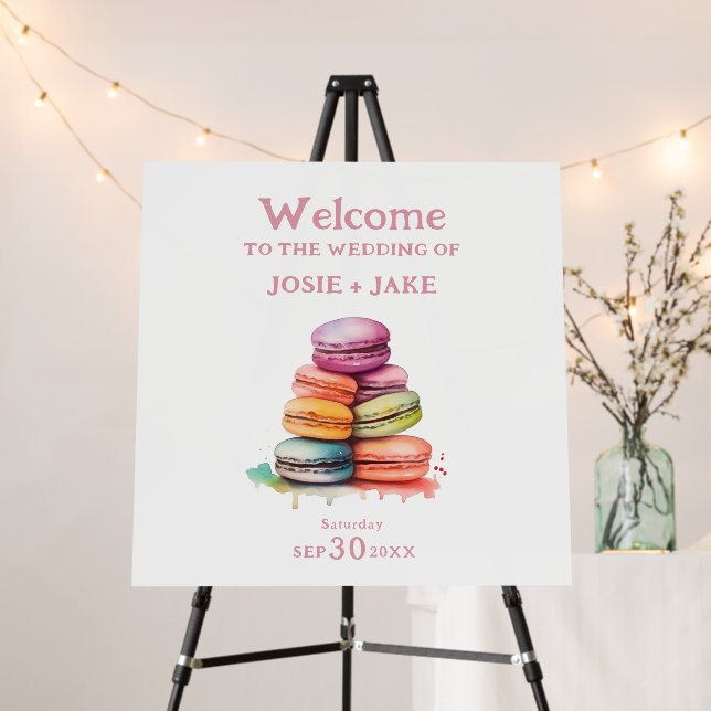 Watercolor sweet macaroons welcome sign (In Situ (Stand))