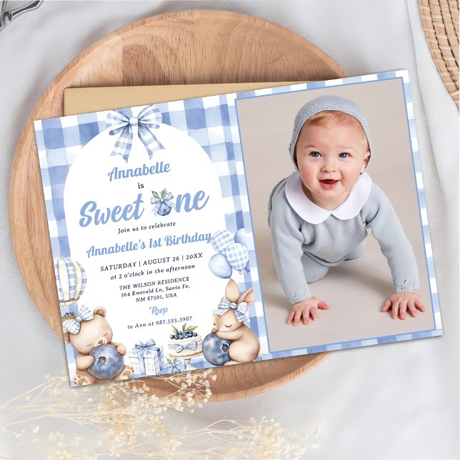Watercolor Sweet One 1st Birthday Party Photo  Invitation (Creator Uploaded)