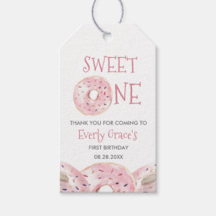 Watercolor Sweet One Boho Donut theme 1st birthday Gift Tags