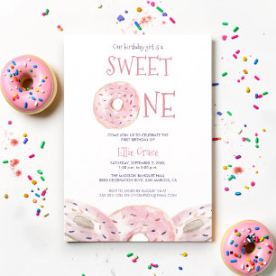 Watercolor Sweet One Donut theme 1st birthday Boho Invitation
