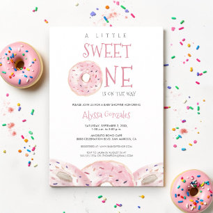 Watercolor Sweet One Donut theme Baby Shower Invitation
