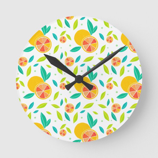 Watercolor Sweet Oranges Pattern Round Clock (Front)