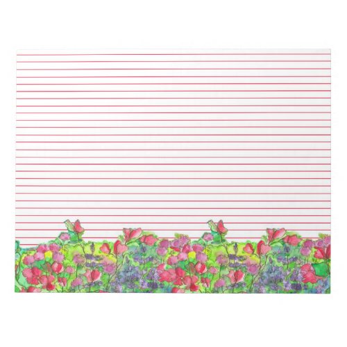 Watercolor Sweet Pea Flowers Red Lined Notepad