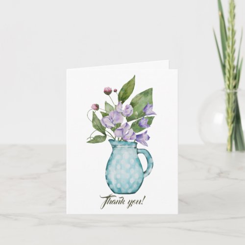 Watercolor Sweet Pea Flowers Thank You  Card
