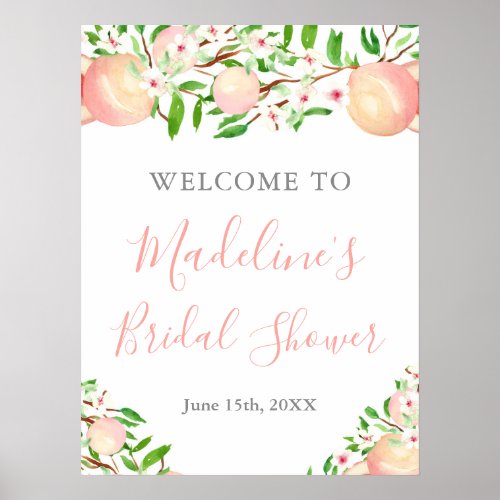 Watercolor Sweet Peach Bridal Baby Shower Welcome Poster