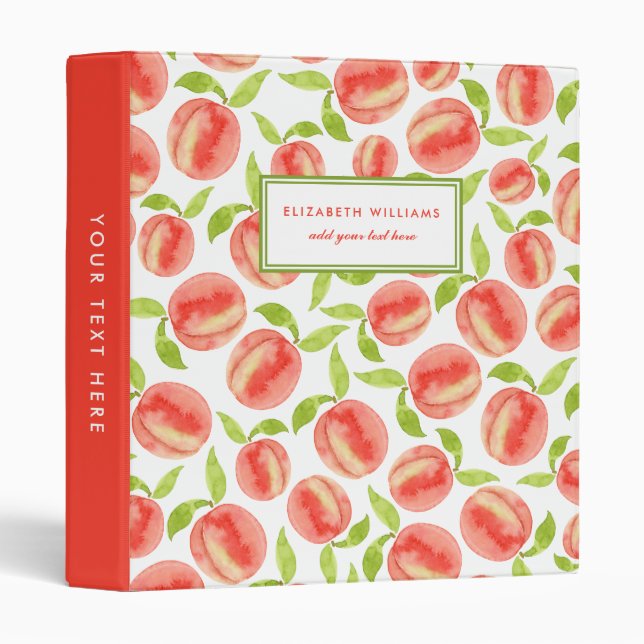 Watercolor Sweet Peach Pattern Personalized  3 Ring Binder (Front/Spine)
