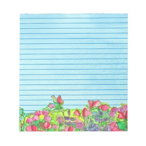 Watercolor Sweet Peas Blue Lined Notepad