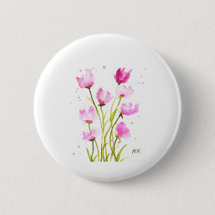 Watercolor Sweet peas Floral Pink Girly Botanical Button