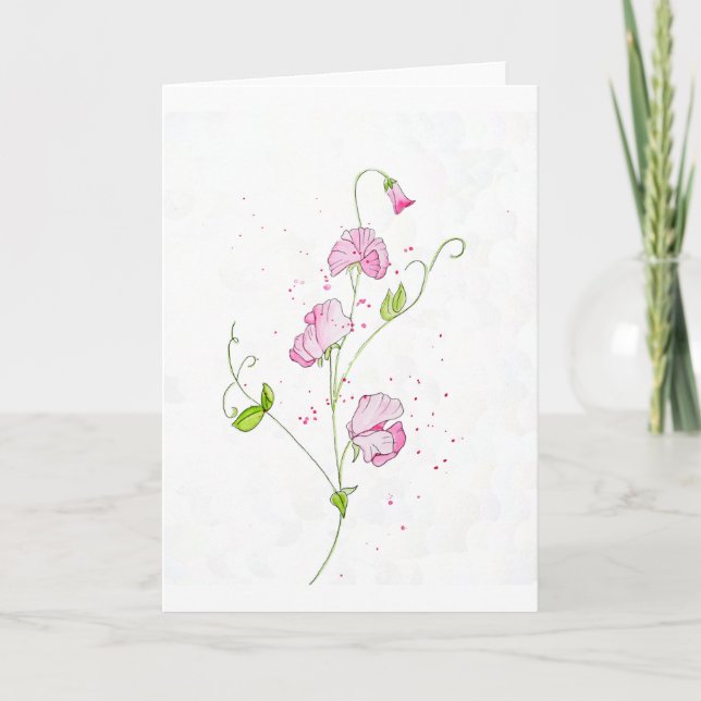Watercolor Sweet Peas Thank You Card (Front)