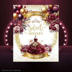 Watercolor Sweet Sixteen Backdrop Burgundy Dress