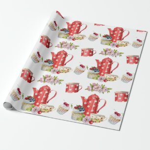 Watercolor Sweet Tea Party Pattern Wrapping Paper